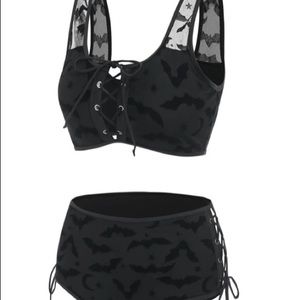 NWT dress lily spooky goth bikini - lace up mesh bat design